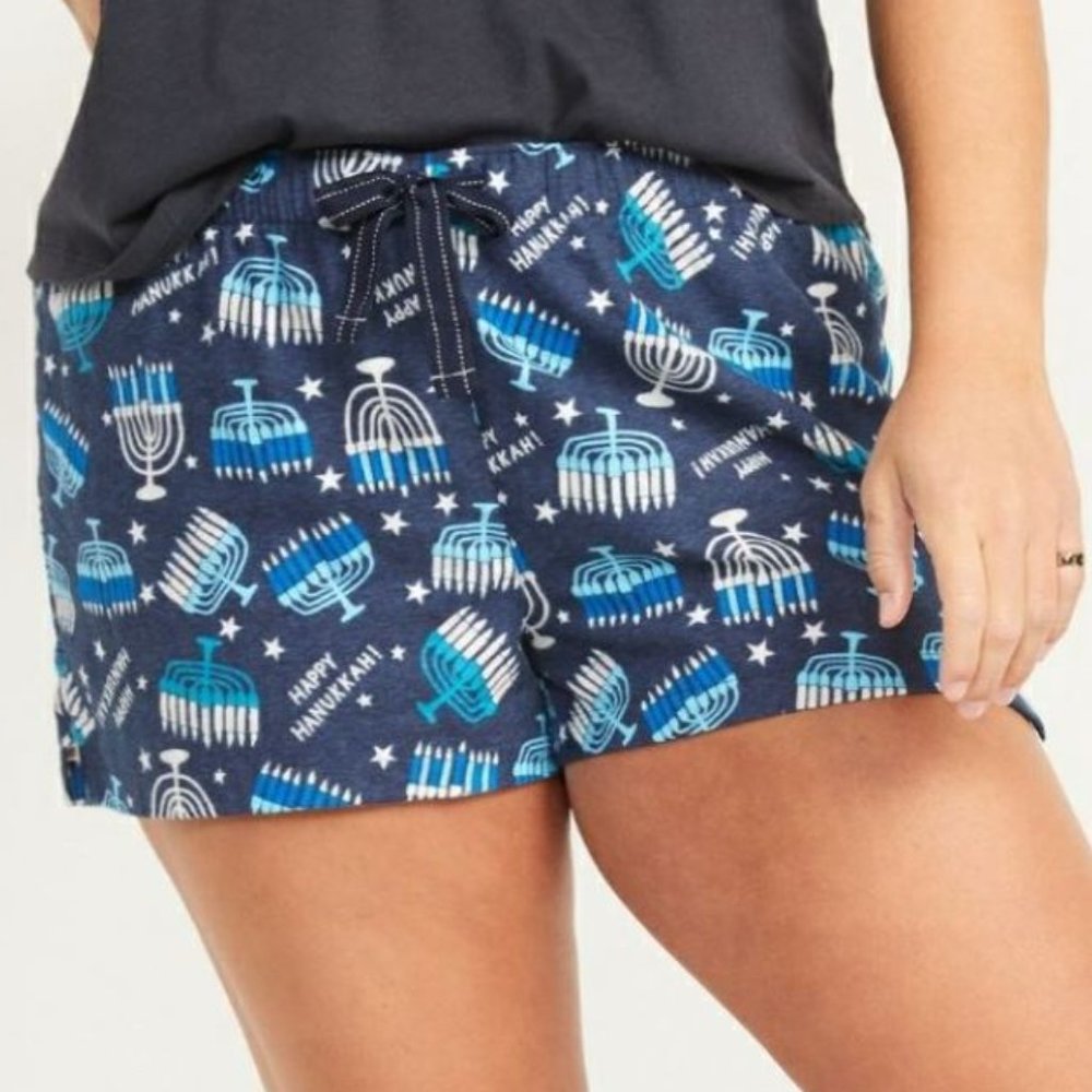 Hanukkah PJ Shorts 4XL  GLOW-in-DARK Flannel Candles Menorah Pajama Holiday